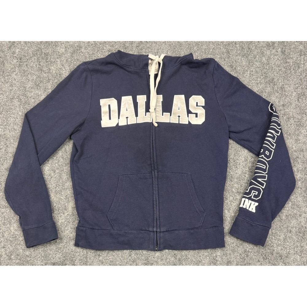 Victoria's Secret PINK Dallas Cowboys NFL Full Zip Hoodie Navy Blue Silver Small
